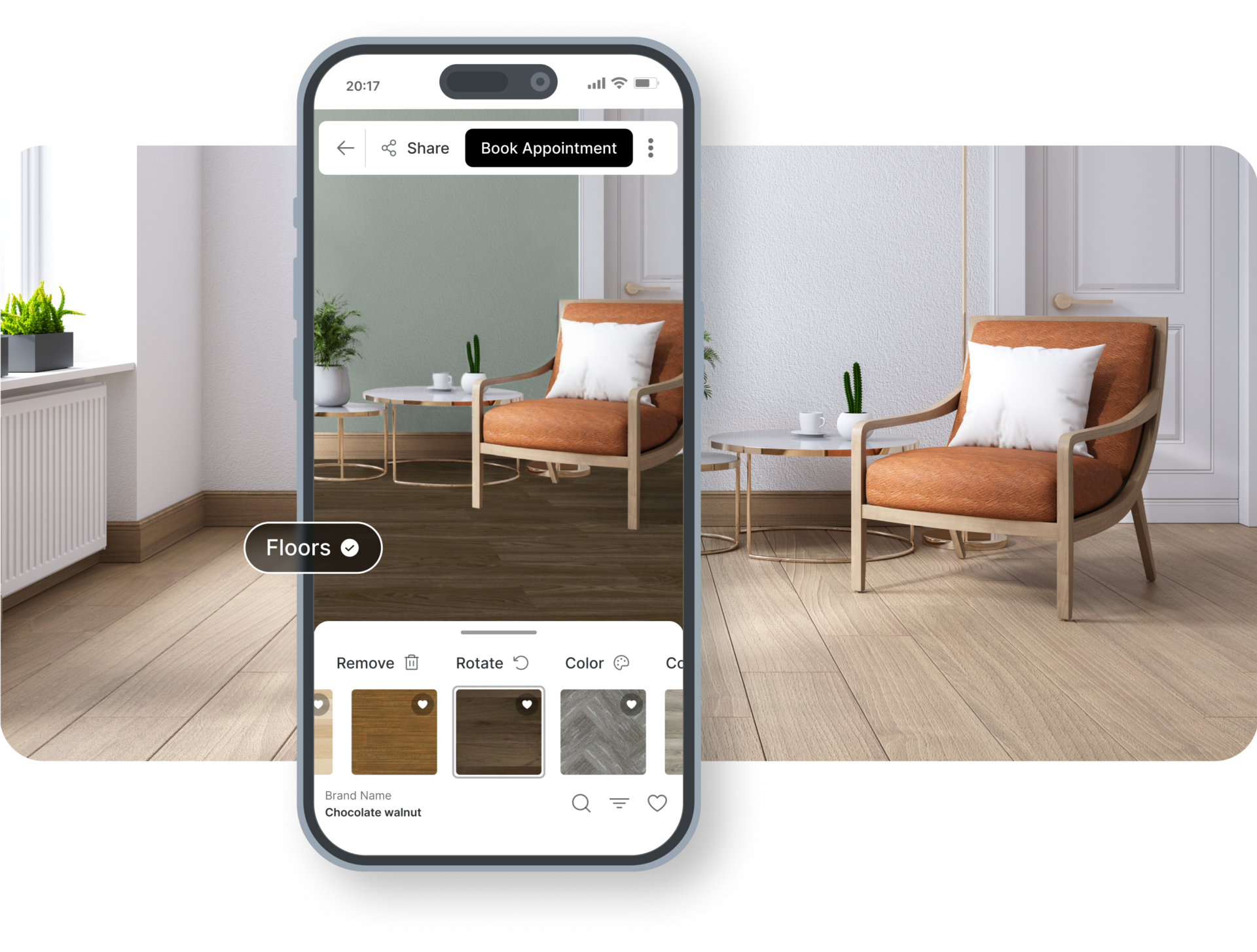 Roomvo flooring visualizer on a phone